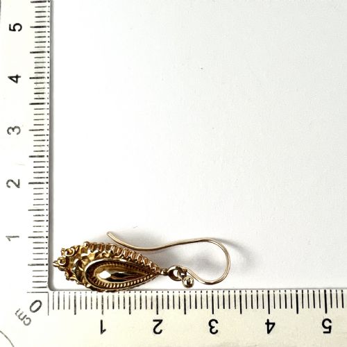 VICTORIAN 9CT GOLD ORNATE ETRUSCAN STYLE DROP EARRINGS - ADDITIONAL PHOTO 5