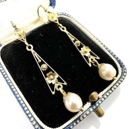 EDWARDIAN 9CT GOLD PEARL DROP EARRINGS - ADDITIONAL PHOTO 1