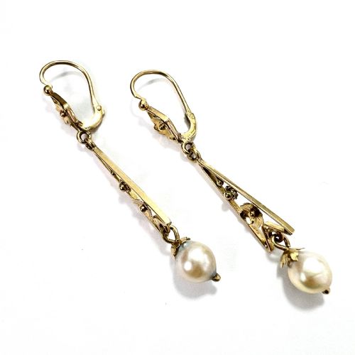 EDWARDIAN 9CT GOLD PEARL DROP EARRINGS - ADDITIONAL PHOTO 3