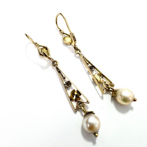 EDWARDIAN 9CT GOLD PEARL DROP EARRINGS - ADDITIONAL PHOTO 4