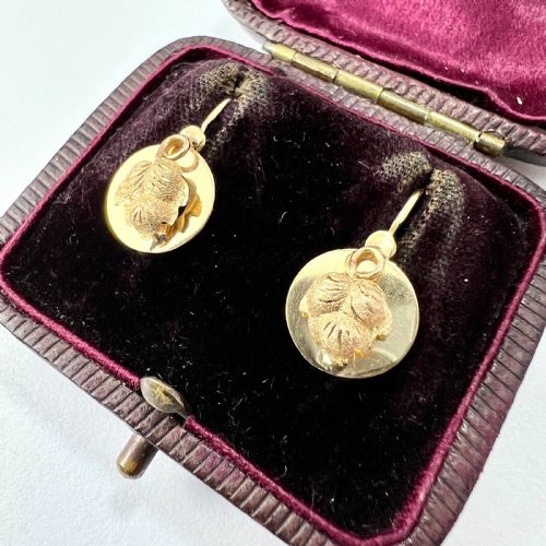 VICTORIAN ART NOUVEAU 18CT GOLD VINE LEAF DORMEUSE EARRINGS - ADDITIONAL PHOTO 1