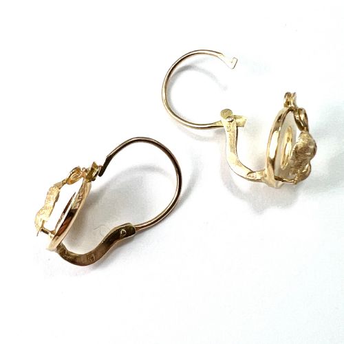 VICTORIAN ART NOUVEAU 18CT GOLD VINE LEAF DORMEUSE EARRINGS - ADDITIONAL PHOTO 4