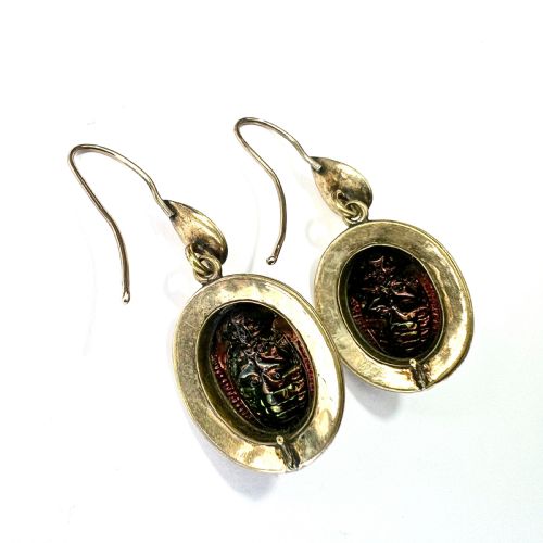 ORNATE VICTORIAN SCARAB BEETLE 9CT GOLD DROP EARRINGS - ADDITIONAL PHOTO 5