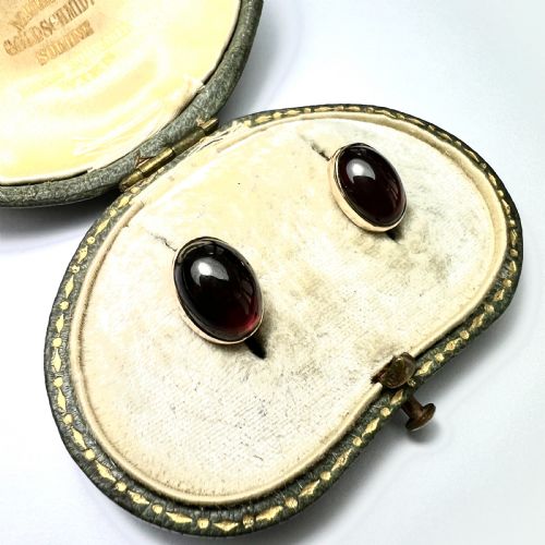 VICTORIAN 9CT GOLD GARNET CABOCHON STUD EARRINGS - ADDITIONAL PHOTO 1