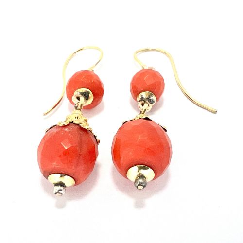 VICTORIAN ETRUSCAN CORAL BEAD 18CT GOLD EARRINGS - ADDITIONAL PHOTO 2