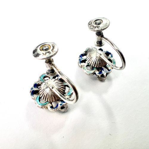 RARE ANTIQUE AUSTRO HUNGARIAN TURQUOISE GARNET ENAMEL SILVER EARRINGS - ADDITIONAL PHOTO 3