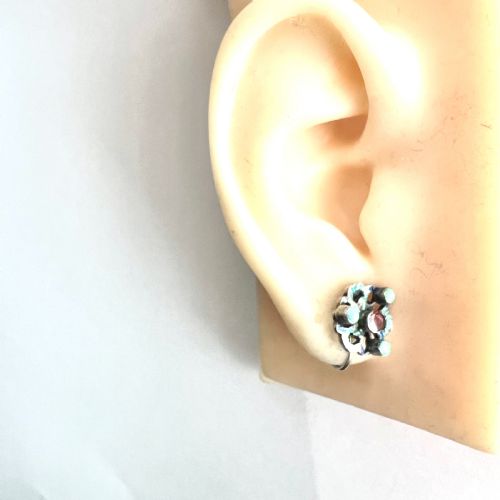 RARE ANTIQUE AUSTRO HUNGARIAN TURQUOISE GARNET ENAMEL SILVER EARRINGS - ADDITIONAL PHOTO 7