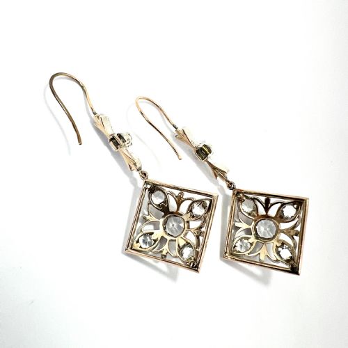 VICTORIAN 9CT GOLD SILVER ROCK CRYSTAL DROP EARRINGS - ADDITIONAL PHOTO 3