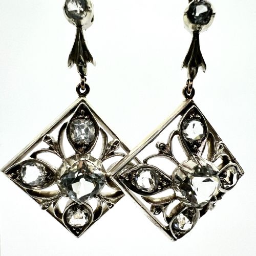 VICTORIAN 9CT GOLD SILVER ROCK CRYSTAL DROP EARRINGS - ADDITIONAL PHOTO 5