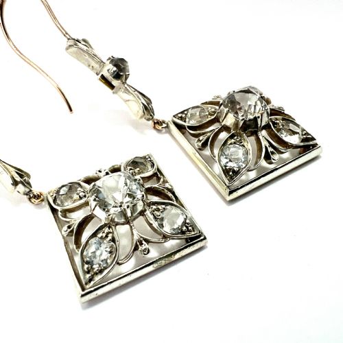 VICTORIAN 9CT GOLD SILVER ROCK CRYSTAL DROP EARRINGS - ADDITIONAL PHOTO 6
