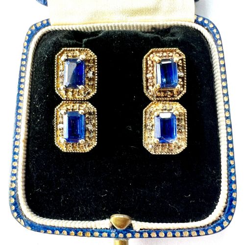 art deco diamond and sapphire silver gilt earrings - CATEGORY: ANTIQUE JEWELLERY - DATED 1910