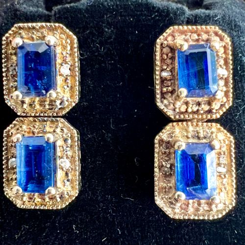 ART DECO DIAMOND AND SAPPHIRE SILVER GILT EARRINGS - ADDITIONAL PHOTO 1