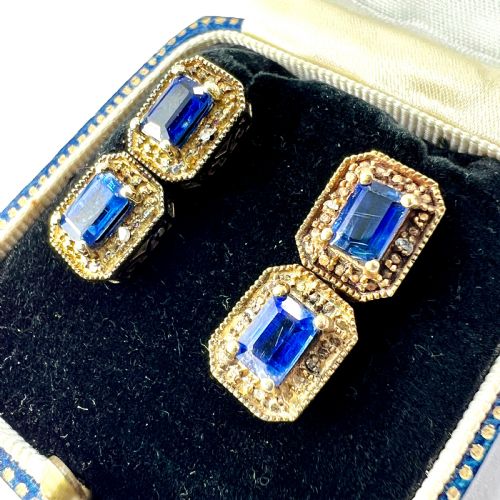 ART DECO DIAMOND AND SAPPHIRE SILVER GILT EARRINGS - ADDITIONAL PHOTO 4