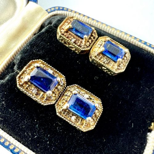 ART DECO DIAMOND AND SAPPHIRE SILVER GILT EARRINGS - ADDITIONAL PHOTO 5