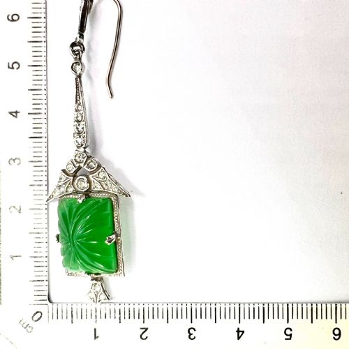 ART DECO 9CT GOLD AND SILVER GREEN PRESSED GLASS EARRINGS - ADDITIONAL PHOTO 7