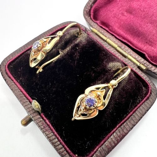 VINTAGE 14CT GOLD TANZANITE EARRINGS - ADDITIONAL PHOTO 1