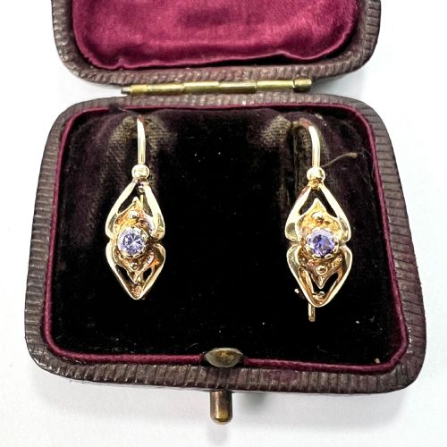 VINTAGE 14CT GOLD TANZANITE EARRINGS - ADDITIONAL PHOTO 2