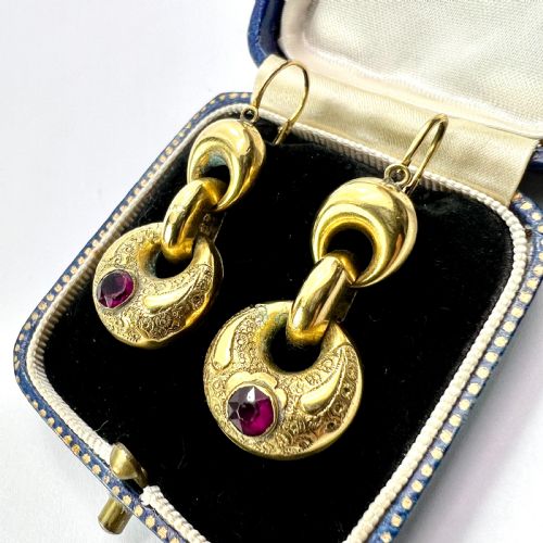 VICTORIAN GOLD AND GARNET PASTE EARRINGS - ADDITIONAL PHOTO 1