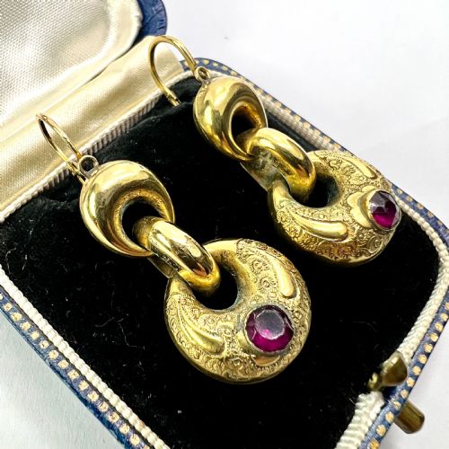 VICTORIAN GOLD AND GARNET PASTE EARRINGS - ADDITIONAL PHOTO 2