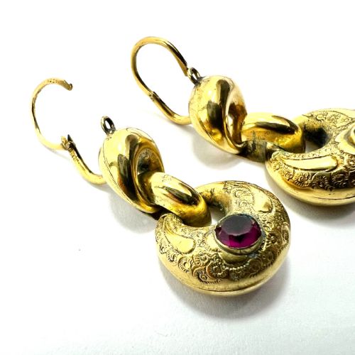 VICTORIAN GOLD AND GARNET PASTE EARRINGS - ADDITIONAL PHOTO 4