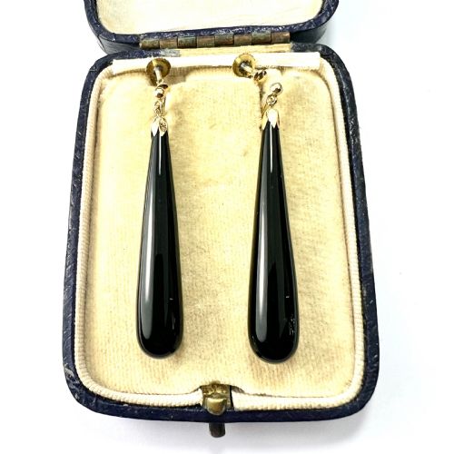 ANTIQUE ONYX TEARDROP EARRINGS IN 9CT GOLD