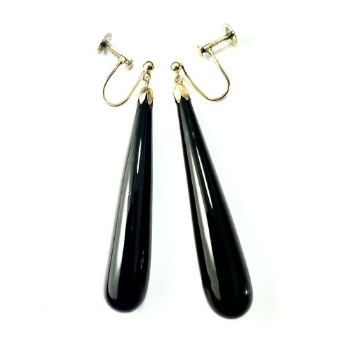 ANTIQUE ONYX TEARDROP EARRINGS IN 9CT GOLD - ADDITIONAL PHOTO 1