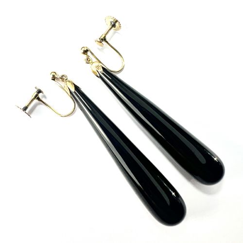 ANTIQUE ONYX TEARDROP EARRINGS IN 9CT GOLD - ADDITIONAL PHOTO 3