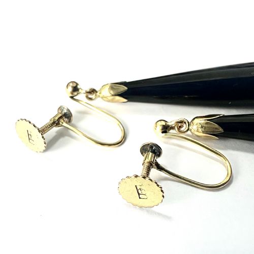 ANTIQUE ONYX TEARDROP EARRINGS IN 9CT GOLD - ADDITIONAL PHOTO 5