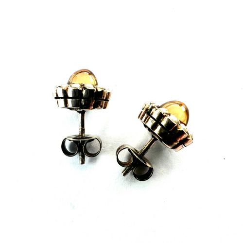 ANTIQUE CITRINE AND PEARL HALO GOLD STUD EARRINGS - ADDITIONAL PHOTO 1