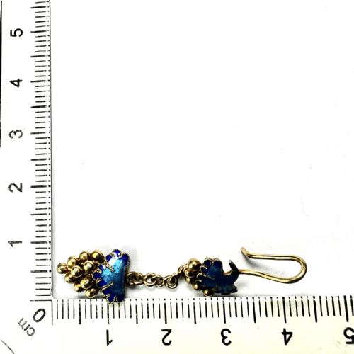 ANTIQUE SILVER GILT BLUE ENAMEL GRAPE EARRINGS - ADDITIONAL PHOTO 7