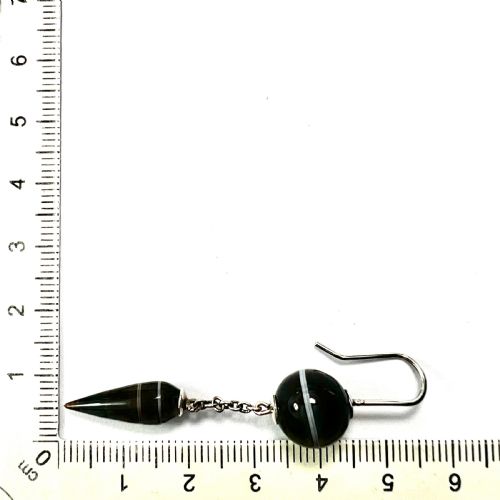 VICTORIAN SCOTTISH BANDED AGATE TORPEDO DROP SILVER EARRINGS - ADDITIONAL PHOTO 8