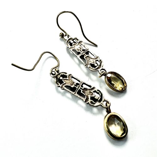AUSTRO HUNGARIAN EMERALD CITRINE AND PEARL SILVER EARRINGS - ADDITIONAL PHOTO 4