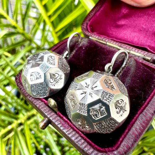 RARE VICTORIAN SILVER AESTHETIC PERIOD DOME EARRINGS - ADDITIONAL PHOTO 7