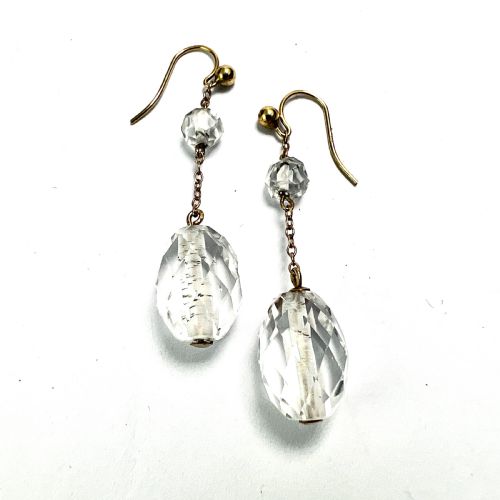 ANTIQUE 9CT GOLD CRYSTAL CHAIN DROP EARRINGS - ADDITIONAL PHOTO 3