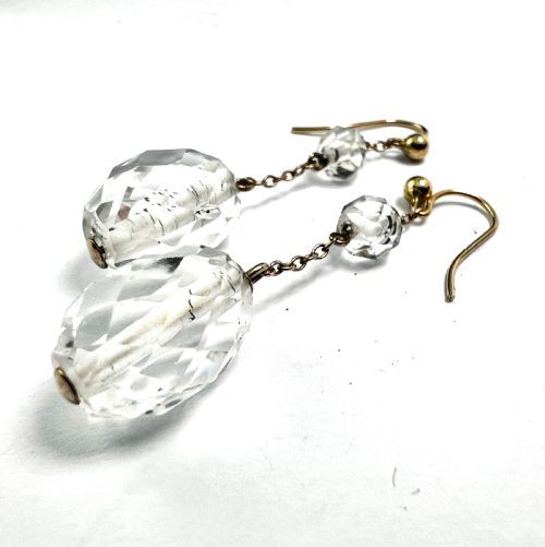 ANTIQUE 9CT GOLD CRYSTAL CHAIN DROP EARRINGS - ADDITIONAL PHOTO 4