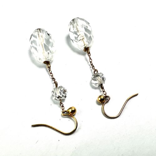 ANTIQUE 9CT GOLD CRYSTAL CHAIN DROP EARRINGS - ADDITIONAL PHOTO 6