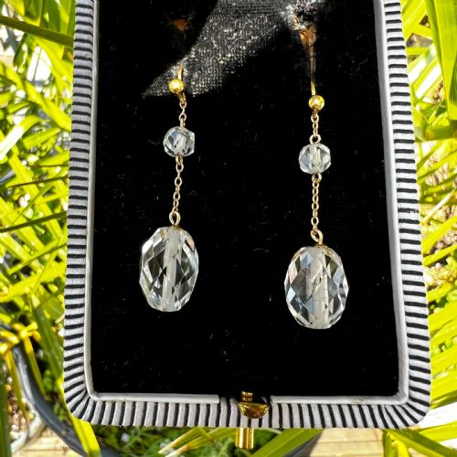 ANTIQUE 9CT GOLD CRYSTAL CHAIN DROP EARRINGS - ADDITIONAL PHOTO 8