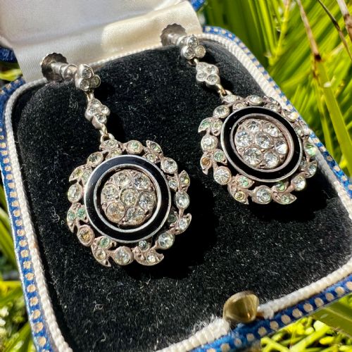 ANTIQUE SILVER PASTE AND ENAMEL SCREWBACK EARRINGS - ADDITIONAL PHOTO 7