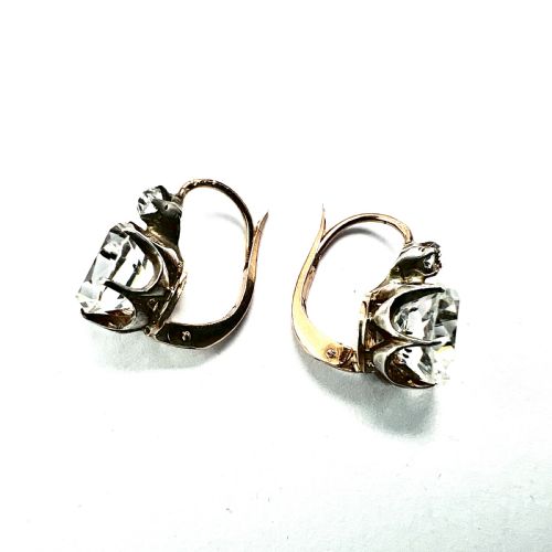 ANTIQUE GOLD AND SILVER PASTE DORMEUSE EARRINGS - ADDITIONAL PHOTO 2