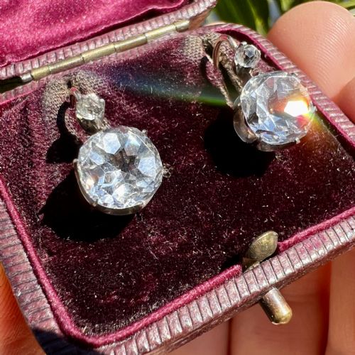 ANTIQUE GOLD AND SILVER PASTE DORMEUSE EARRINGS - ADDITIONAL PHOTO 5