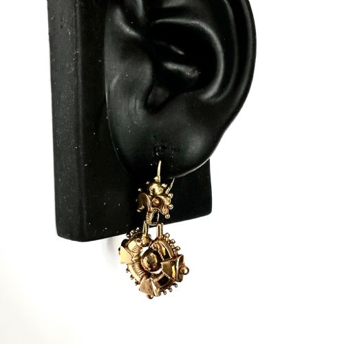 VICTORIAN 9CT GOLD ARTICULATED DROP EARRINGS - ADDITIONAL PHOTO 4