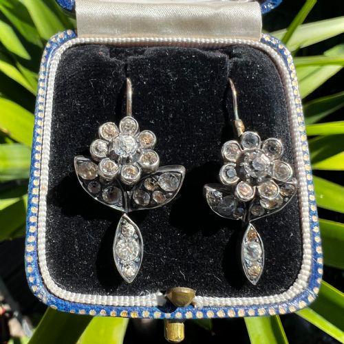 GEORGIAN GOLD AND SILVER BLACK DOT PASTE FLOWER EARRINGS - ADDITIONAL PHOTO 7
