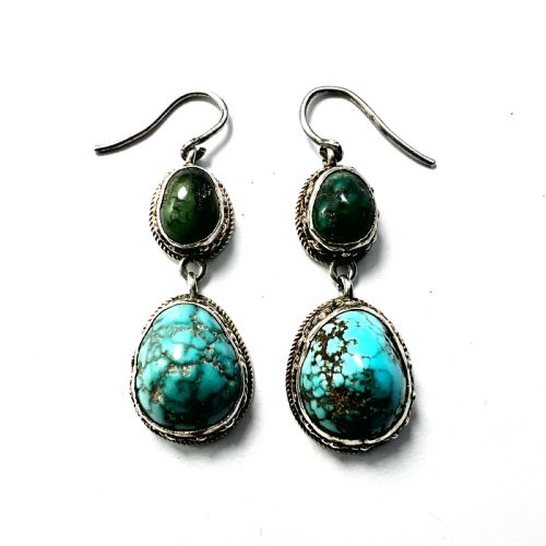 ANTIQUE ARTS AND CRAFTS TURQUOISE MATRIX SILVER PARURE EARRINGS RING NECKLACE SET - ADDITIONAL PHOTO 3