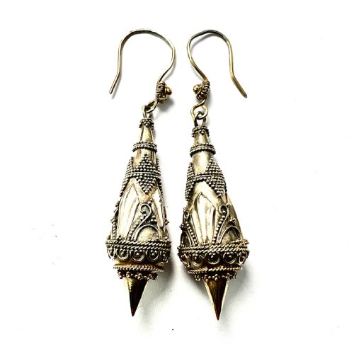 VICTORIAN SILVER GILT ETRUSCAN TORPEDO EARRINGS - ADDITIONAL PHOTO 4