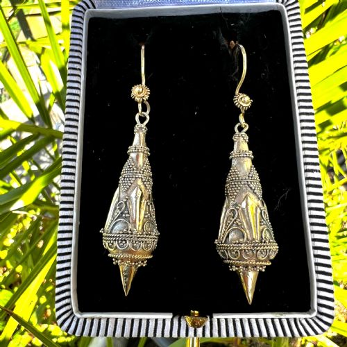 VICTORIAN SILVER GILT ETRUSCAN TORPEDO EARRINGS - ADDITIONAL PHOTO 8