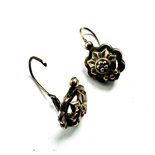 VICTORIAN ROLLED GOLD FLORAL DORMEUSE EARRINGS - ADDITIONAL PHOTO 5