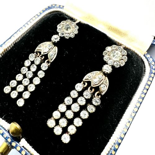 VICTORIAN 9CT GOLD SILVER PASTE TASSEL DROP EARRINGS - ADDITIONAL PHOTO 1