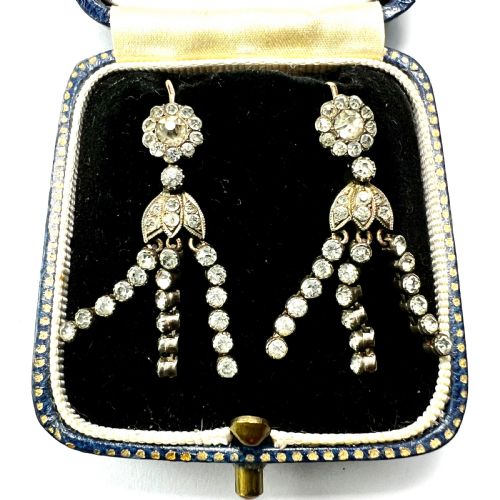 VICTORIAN 9CT GOLD SILVER PASTE TASSEL DROP EARRINGS - ADDITIONAL PHOTO 5