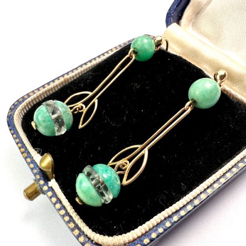 ART DECO 9CT GOLD AQUA CRYSTAL EGG EARRINGS - ADDITIONAL PHOTO 1