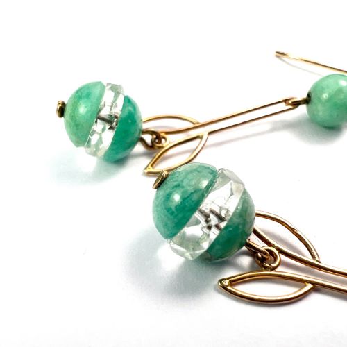ART DECO 9CT GOLD AQUA CRYSTAL EGG EARRINGS - ADDITIONAL PHOTO 4